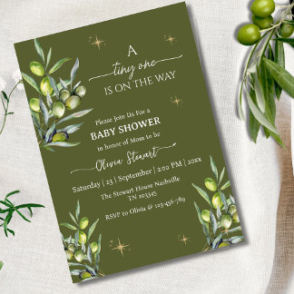 A tiny one is on the way olive green Baby Shower Invitation