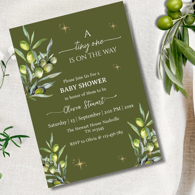 A tiny one is on the way olive green Baby Shower Invitation (Creator Uploaded)