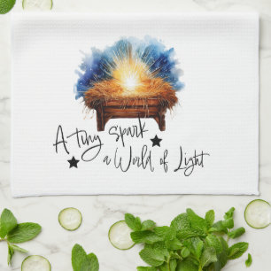 A tiny spark a world of Light manger christmas Kitchen Towel