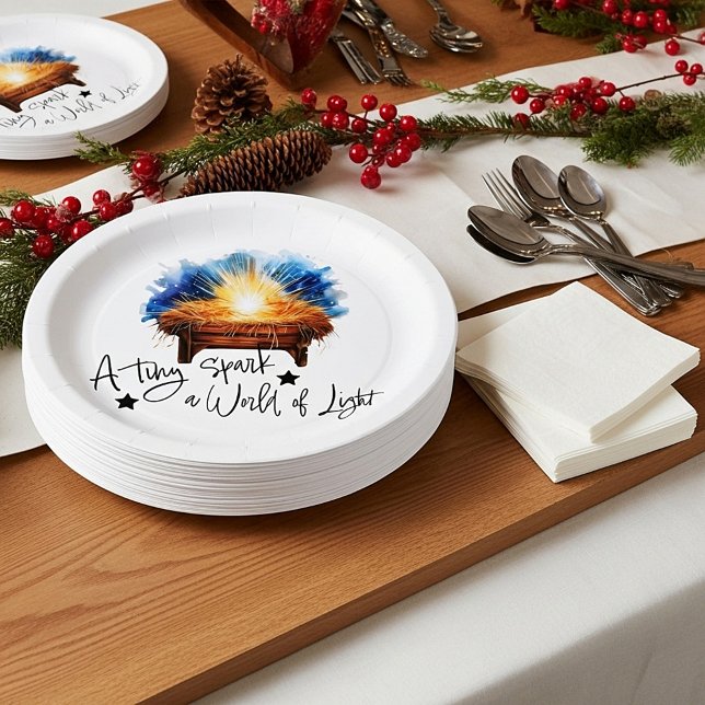 A tiny spark a world of Light manger christmas Paper Plates (Creator Uploaded)