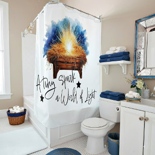 A tiny spark a world of Light manger christmas Shower Curtain