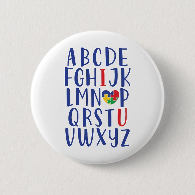 A to Z Alphabet | I Love You Autism Button (Front)