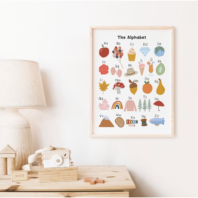 A to Z Alphabet Kids Nursery Educational Poster (In-Context, Kids room)