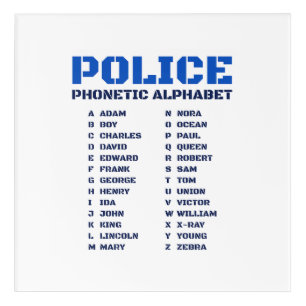 A to Z Alphabet Police Phonetic Alphabet Acrylic Print