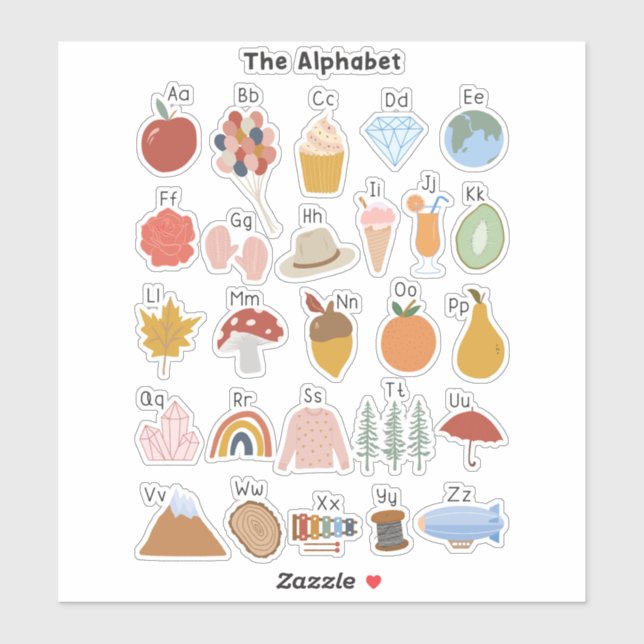 A to Z Alphabet with Pictures Kids Sticker (Sheet)