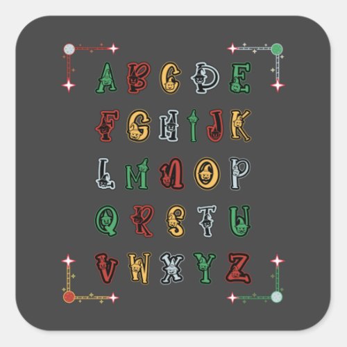 A to Z Cute Halloween Alphabet Capital Letters ABC Square Sticker