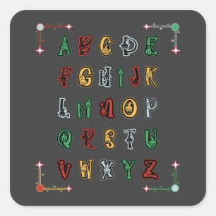 A to Z Cute Halloween Alphabet Capital Letters ABC Square Sticker