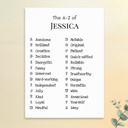 A to Z Friend Positive Qualities Customizable Gift Poster