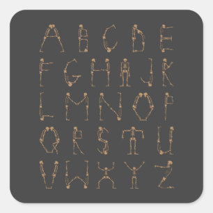 A to Z Halloween Skeletons Alphabet Capital Letter Square Sticker