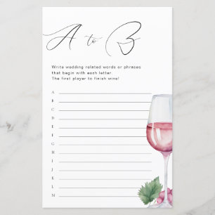 A to Z Vino before Vows Bridal Shower Game
