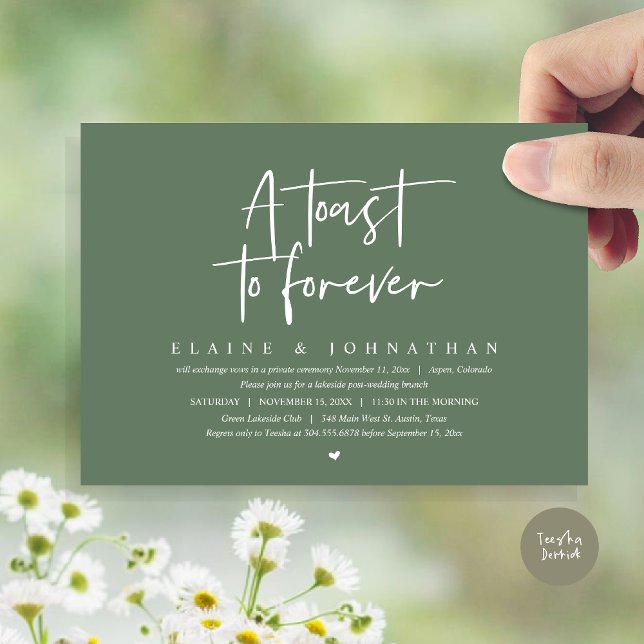 A Toast To Forever, Wedding Elopement Brunch Party Invitation (A Toast To Forever, Wedding Elopement Brunch Party Invitation Card, PDF, in Forest Sage Green)