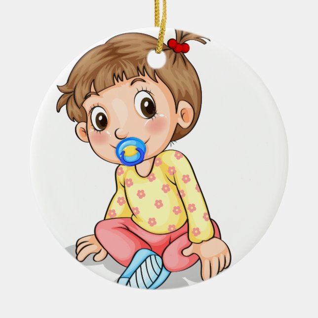 A toddler with a pacifier ceramic ornament (Front)