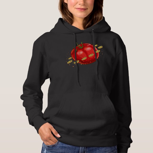 A tomato planet with pizzas surrounding him hoodie (Front)