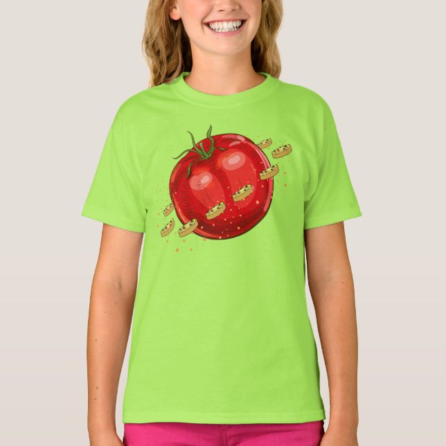 A tomato planet with pizzas surrounding him T-Shirt (Front)