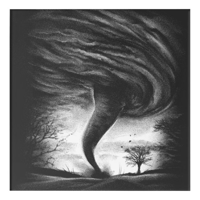 a tornado on a road in realistic style acrylic print (Front)