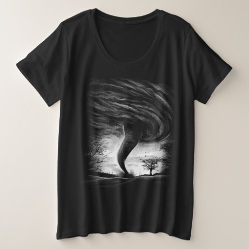 a tornado on a road in realistic style plus size T_Shirt