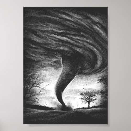 a tornado on a road in realistic style poster