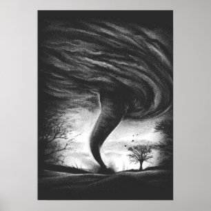 a tornado on a road in realistic style poster