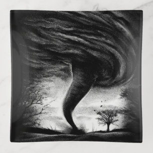 a tornado on a street in a realistic style trinket tray