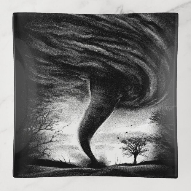 a tornado on a street in a realistic style trinket tray (Front)