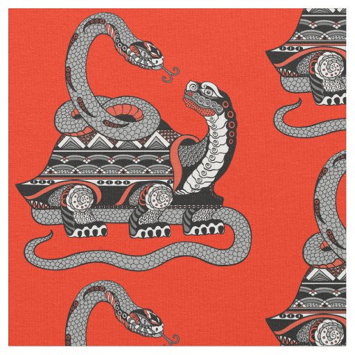 a Tortoise entwined together with a snake Fabric