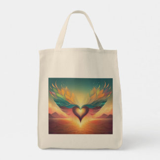 A tote bag with a winged heart soaring for freedom