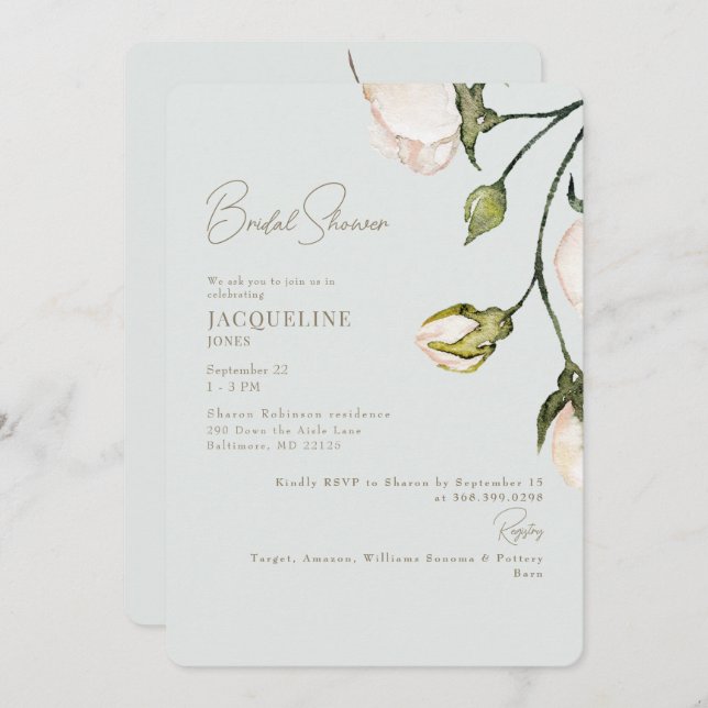 A Touch of Blush Sage Botanical Bridal Shower Invitation (Front/Back)