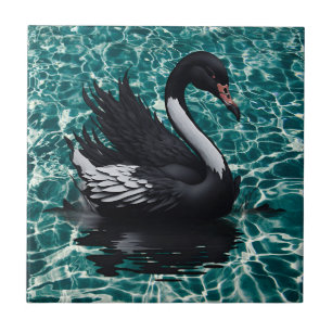 A Touch of Elegance - Enchanting Black Swan Ceramic Tile