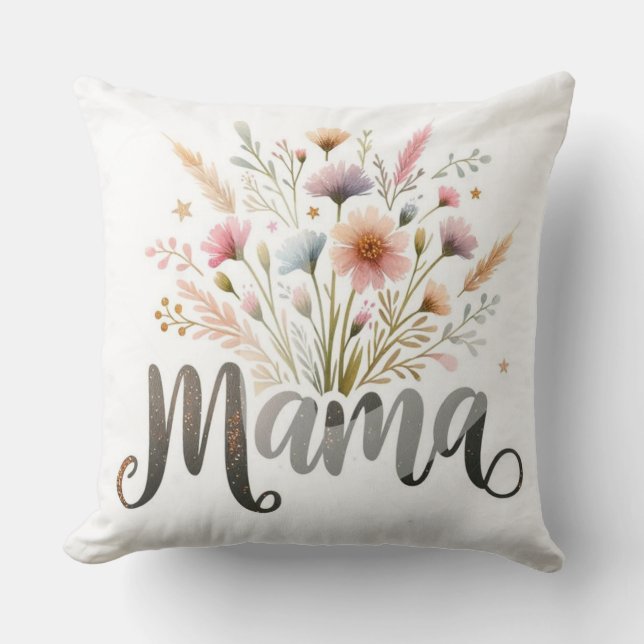 A Touch of Floral Love for Mama Throw Pillow (Front)