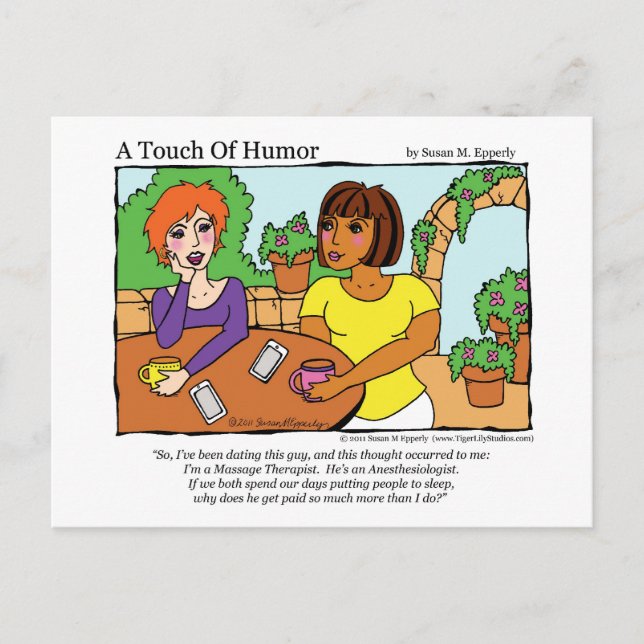 "A Touch of Humor" Anesthesiologist Massage Comic Postcard (Front)