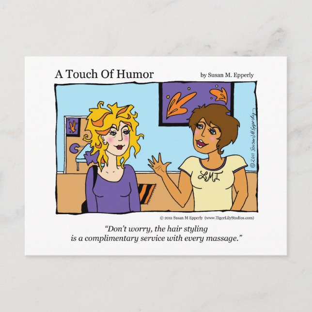 "A Touch of Humor" Free Hairstyle Massage Comic Postcard (Front)