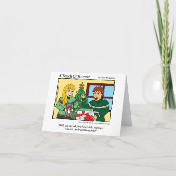 "a Touch Of Humor" Hand Held Massager / Cat Comic Holiday Card by TigerLilyStudios at Zazzle