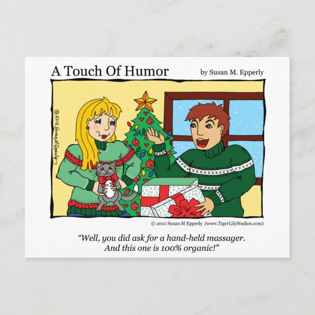 "A Touch of Humor" Massage Kitty Gift Certificate Postcard (Front)