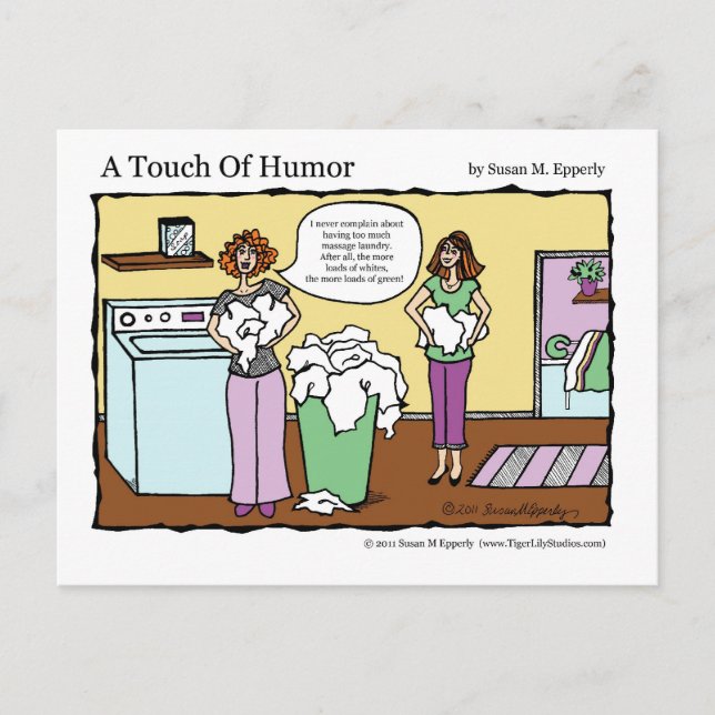 "A Touch of Humor" Massage Laundry Comic Postcard (Front)