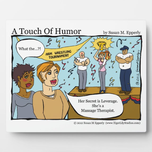 "A Touch of Humor" Massage Therapist Arm Wrestler Plaque (Front)