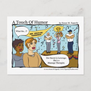 "a Touch Of Humor" Massage Therapist Arm Wrestler Postcard by TigerLilyStudios at Zazzle