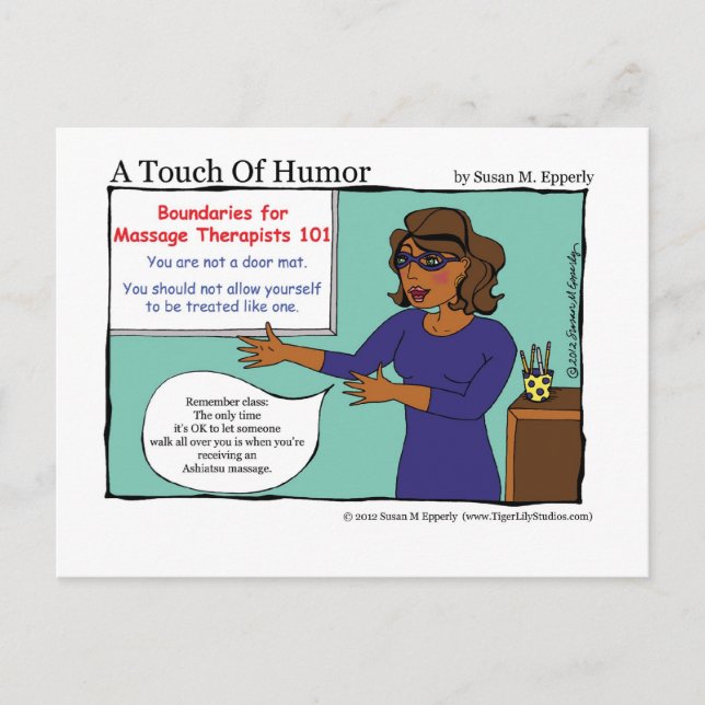 "A Touch of Humor" Massage Therapists Boundaries Postcard (Front)