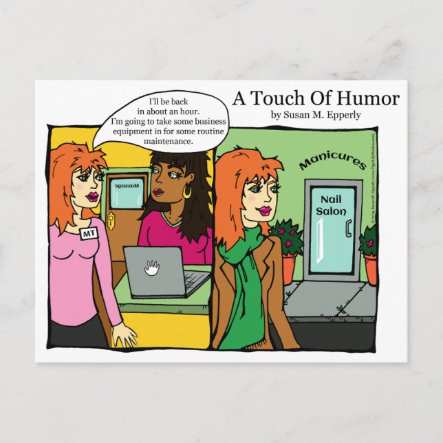 "A Touch of Humor" Nail Salon Spa Massage Comic Postcard (Front)