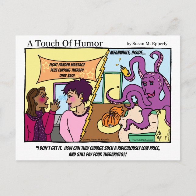 "A Touch of Humor" Octopus Massage Comic Postcard (Front)