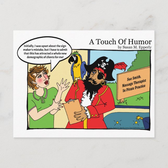 "A Touch of Humor" Pirate Massage Comic Postcard (Front)