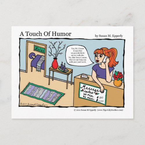 A Touch of Humor Reiki Energy Work Massage Comic Postcard