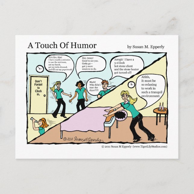 "A Touch of Humor" Spa Massage Behind the Scenes Postcard (Front)