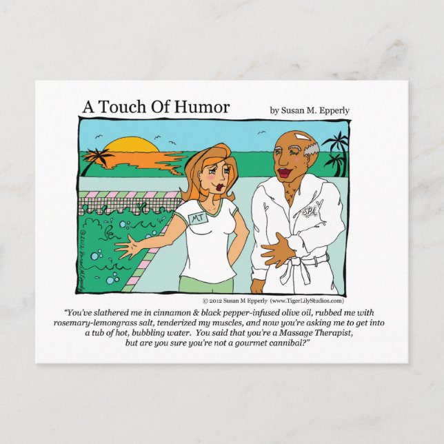 "A Touch of Humor" Spa Massage Cannibal Comic Postcard (Front)