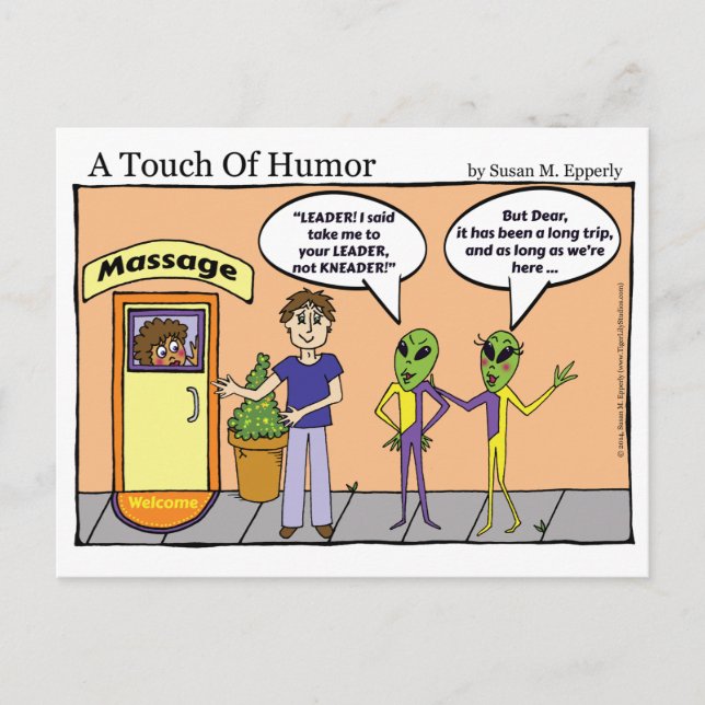 "A Touch of Humor" Space Aliens Massage Comic Postcard (Front)