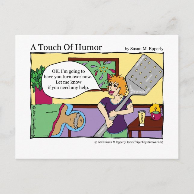"A Touch of Humor" Spatula Massage Therapy Comic Postcard (Front)