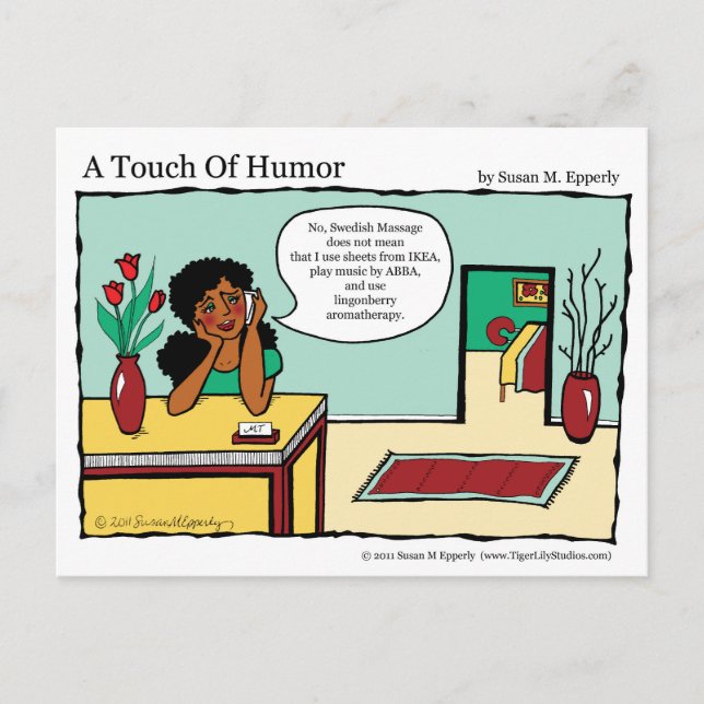 "A Touch of Humor" Swedish Massage Comic Postcard (Front)