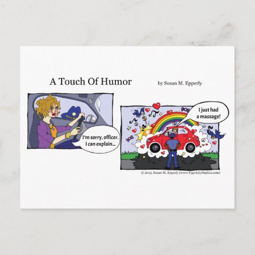 A Touch of Humor Traffic Stop Massage Comic Postcard
