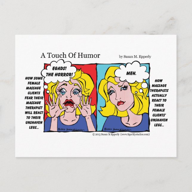 "A Touch of Humor" Unshaven Legs Comic Postcard (Front)