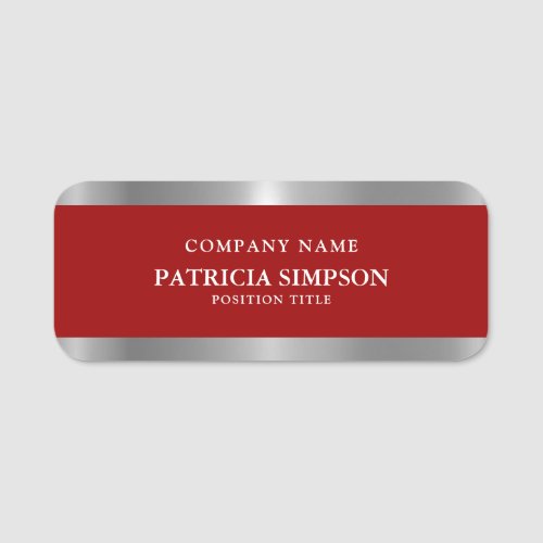 A Touch Of Luxury Modern Dark Red Metallic Silver Name Tag