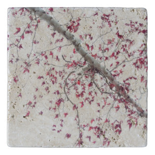 A touch of pink leaves ceramic trivet